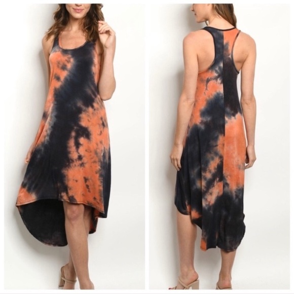 🆕LAST ONE!🛍 Coral & Charcoal Tie-Dye Hi-Lo Dress - Picture 4 of 4